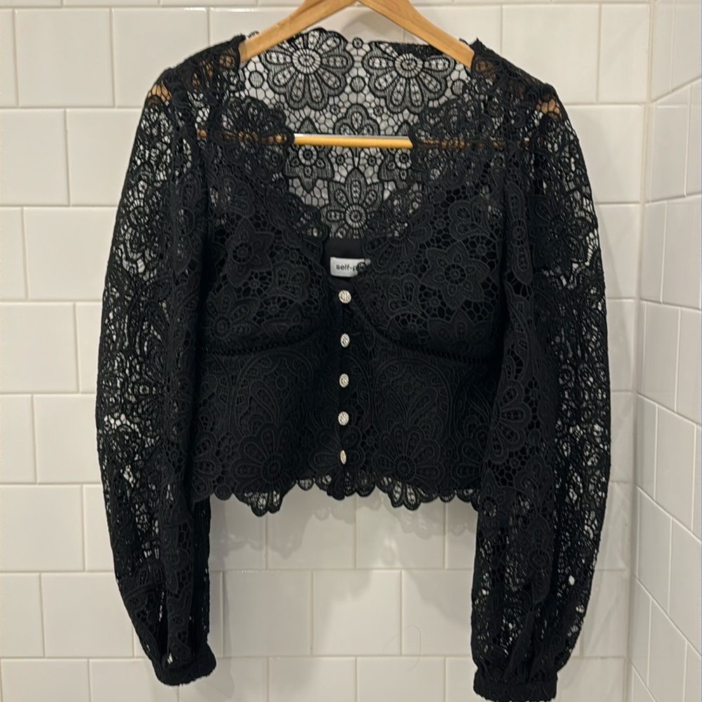 Self-portrait lace top with rhinestone buttons